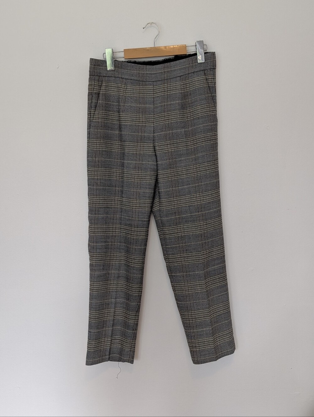 Babaton Aritzia Lined Wool Blend Plaid Pants Grey Ankle Trousers Academia 2